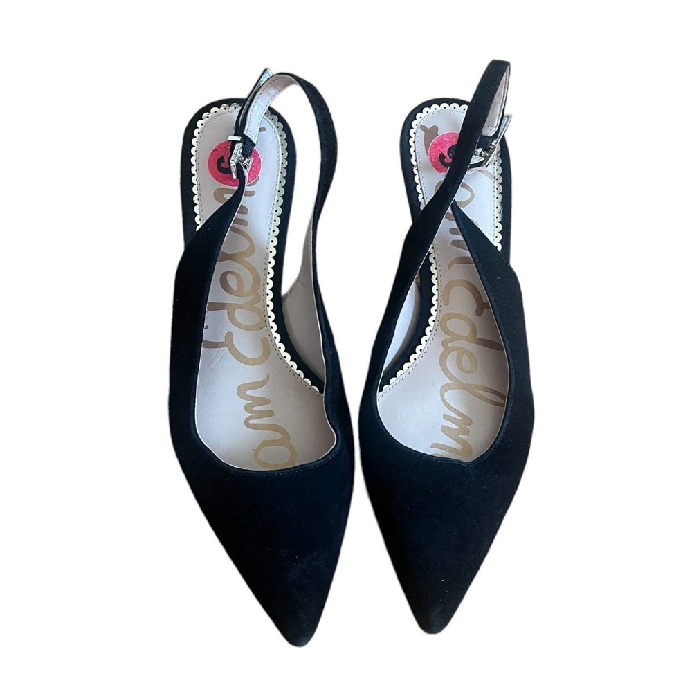Sam Edelman Black Suede Ludlow Sling Back Kitten Heels, Sz 6